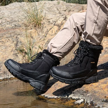 Men's Snow Boots Waterproof Warm Fur Lined Winter Hiking Boot Non-slip Outdoor Ankle High-top Shoes Work Hiker Trekking Trail, view 2